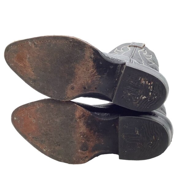 Vintage RALEIGH Kids Sz 1 Ostrich Leather Cowboy Boots Embroidered Wing 4156 VTG - Picture 7 of 12